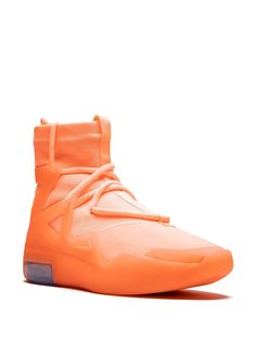 Find NIKE Air Fear Of God 1 Pulse Sneakers on Editorialist. The Nike Air Fear of God 1 “Orange Pulse” is an extremely bold colorway of the premium silhouette by Jerry Lorenzo. After opting for neutral tones for all of his initial versions of his debut Nike collaboration, Lorenzo dropped two wild looks for the Air Fear of God 1 in neon green and orange tones in the spring of 2019 . The latter is available here, featuring a tonal Orange Pulse hue from top to bottom for the textile upper, TPU suppo Modern Orange Sneakers For Running, Orange Athleisure Sneakers, Orange High-top Running Shoes, Modern Orange High-top Sneakers, Athleisure Orange Lace-up Running Shoes, Orange Nike Sneakers With Translucent Outsole, Orange Running Sneakers With Abzorb Midsole, Nike Orange Sneakers With Translucent Outsole, Modern Orange Custom Sneakers With Boost Midsole