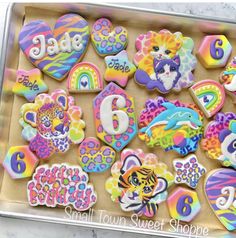 decorated cookies in the shape of hearts and numbers