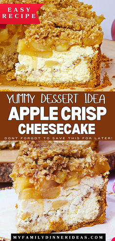 Apple Crisp Cheesecake Fun Cake Recipes, Apple Cheesecake Recipes, Crunchy Oatmeal, Christmas Cheesecake Recipes, Instant Pot Cheesecake, Crisp Recipes, Apple Crisp Cheesecake, Oatmeal Crisp, Crisp Topping