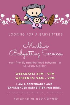 a babysitr is holding a teddy bear in her arms and it's saying, looking for a babyster? martha's babysitring services