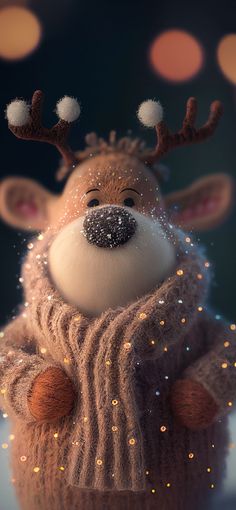 a stuffed animal wearing a sweater with lights on it