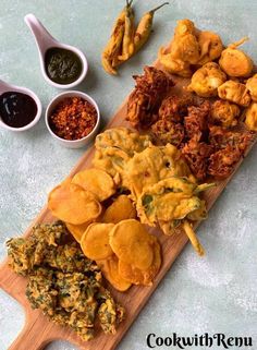 tea time pakbaa fritters platter with dipping sauces on the side