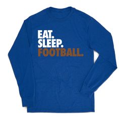 a blue long - sleeved shirt with the words eat sleep baseball printed on it