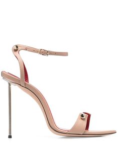 120mm bar-detail sandals from HARDOT featuring blush beige, box calf leather, gold-tone hardware, open toe, pointed toe, buckle-fastening ankle strap, branded leather insole and high stiletto heel. | HARDOT 120mm Bar-Detail Sandals Preppy Luxury, Modern Preppy, Bar Detail, Shoe Closet, Stiletto Heel, Miu Miu, Calf Leather, Ankle Strap, Stiletto Heels