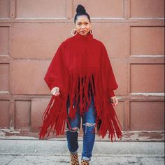 Nwot Poncho That Snaps Closed On Wrist And Zip For The Back. Free Flowing Soft Material Trendy Fall Outerwear With Batwing Sleeves, Fall Trendy Outerwear With Batwing Sleeves, Trendy Batwing Sleeve Fall Outerwear, Fall Fringe Cape Outerwear, Fringe Cape Outerwear For Fall, Oversized Fringe Cape For Fall, Red One-size Poncho Cape, Red One-size Cape Poncho, Red One Size Cape Poncho