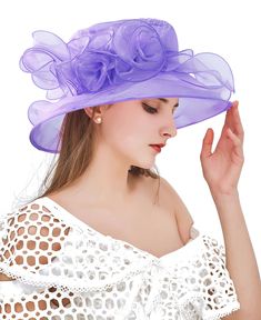 PRICES MAY VARY. SIZE -- This derby hat has a brim that is 3.9 inches all the way around, hat depth about 3.5 inches fit for head circumference 21.26 inch~22.83 inches. Which has a small elastic sweatband inside in order to give it a big size range. When the people who has a small headsize can pulled the elastic band to offer a smaller size. One size fits most FEATURES -- 1. 4 rose flower decorations, wide brim + ruffle design, stylish and lovely appearance. 2. Double layer design: organza and gauze, Top-level gauze, Organza, comfortable to wear. 3. It's elegant, pretty, cute style OCCASSIO-It's the perfect ladies Church Wedding KY Derby Hat. Wear to Horse Race and look stylish and sophisticated. Great for formal occasions like Derby, Ascot Race, Church, Wedding, Cocktail, Tea Party, Garde Wedding Tea Party, Derby Fascinator, Derby Dress, Hat Wide Brim, Kentucky Wedding, Wedding Tea, Tea Party Hats, Wedding Hat, Women Flower