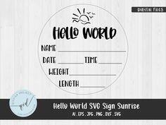 hello world sign with the words hello world in black and white on a wood background