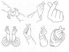 four different hand gestures drawn in black and white