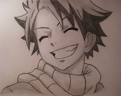 a drawing of a boy smiling with his eyes closed