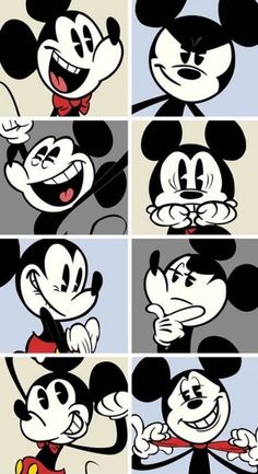 mickey mouse cartoon faces with different expressions in each one's face and the same expression on