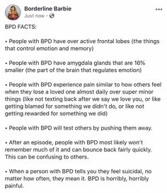 Bpd Disorder, Personality Disorder Quotes, Bpd Symptoms, Disorder Quotes, Mental Health Facts, Mental Disorders, Personality Disorder, Mental And Emotional Health, Mental Health Matters