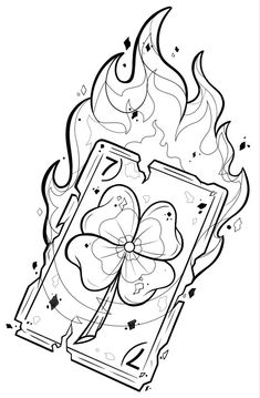 a drawing of a book with a bow on it and fire coming out of the pages