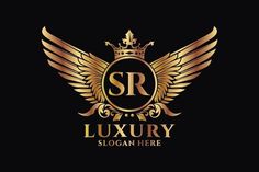 luxury logo design with golden wings and crown