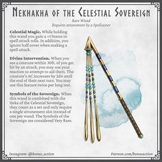 an advertisement for the neishaa of the celestial sovereign, featuring three wooden poles