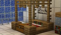 a room with a bed, bookshelf and other items on the floor in minecraft