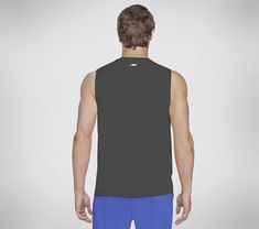 Stay dry and comfortable in bicep-friendly style wearing Skechers GO DRI Charge Muscle Tank. This sleeveless muscle tank features our soft moisture-wicking and quick-drying GO DRI fabric. | Skechers Men's GO DRI Charge Muscle Tank Top | GO DRI ALL DAY fabric is a lightweight performance jersey that has active stretch, quick dry technology and breathability to keep you cool and comfortable all day long | Sleeveless crewneck silhouette | Active Fit | 100% Polyester | Reflective Skechers logo detai Black Moisture-wicking Muscle Tee, Black Sporty Moisture-wicking Muscle Tee, Black Muscle Tee With Moisture-wicking Athletic Fit, Sporty Black Muscle Tee With Moisture-wicking, Black Moisture-wicking Sporty Muscle Tee, Black Athletic Fit Muscle Tee With Moisture-wicking, Black Moisture-wicking Muscle Tee For Sports, Functional Black Muscle Tee For Sports, Black Moisture-wicking Muscle Tee In Athletic Fit