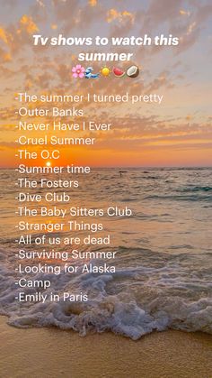 a beach scene with the words tv shows to watch this summer written in different languages