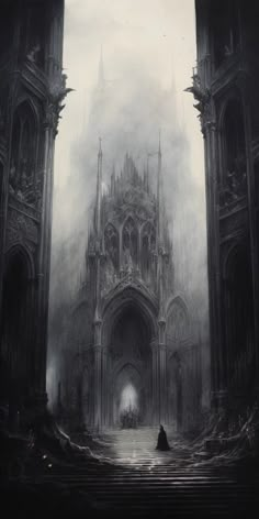 an image of a gothic castle in the fog