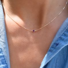 Classic 1 Amethyst Necklace in 14k Gold (February)