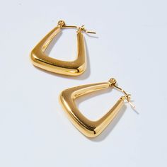 Triangle Hoop Earrings (18K Gold Plated, Tarnish-Free) - Pearlory Gold Triangle Earrings, Christian Wishlist, Shiny Earrings, Fits Inspo, Waterproof Jewelry, Triangle Earrings, Gold Accessories, Stainless Steel Pendant, Rings Necklaces