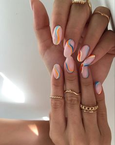 Multicolored Nails, Colorful Nails, Minimal Nails, Vibrant Nails, Casual Nails, Round Nails, Nails 2023