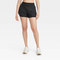 Women's Woven High-Rise 2-in-1 Run Shorts 3" - All In Motion™ Black XS Stretch Casual Activewear For Trail Running, Casual Stretch Activewear For Trail Running, Sporty Summer Bottoms For Trail Running, Summer Trail Running Activewear With Built-in Shorts, Sporty Summer Trail Running Bottoms, Casual Trail Running Shorts, Lightweight Athleisure Athletic Shorts For Sports, Lightweight Athletic Shorts For Sports, Athleisure Bottoms For Trail Running In Summer