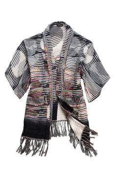 Fringed trims and roomy front pockets further the charm of a layerable ruana complete with a bold print. Shawl collar Three-quarter sleeves 100% cotton Hand wash, line dry Imported Model stats: 5'10" height, 32" bust, 25" waist, 36" hip. Bohemian Short Sleeve Outerwear For Fall, Fringe Trim, Bold Prints, Shawl Collar, Three Quarter Sleeves, Long A Line, Three Quarter, Nordstrom Rack, Shawl