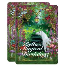 a greeting card with an image of a unicorn in the middle of flowers and butterflies