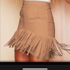 Peach Love Fringe Skirt. Adorable. Never Worn, Size Medium. Tan. Fitted. Beige Fringe Skirt, Peach Love, Country Concert, Fringe Skirt, Nashville, Womens Skirt, California, Size Medium, Concert