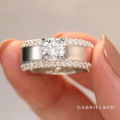 An eye-catchy ring setting with glittering round diamonds and a milgrain border💎 
Amos - 14K White Gold Round Diamond Wide Band Engagement Ring
ER14611R4W44JJ Divorce Ring Redesign, Big Wedding Rings Expensive, Mixed Metal Wedding Set, Wide Wedding Bands For Women, Resetting Diamonds Ideas, Xmas Apps, Wide Band Diamond Rings, Low Profile Engagement Rings, Wide Band Engagement Ring