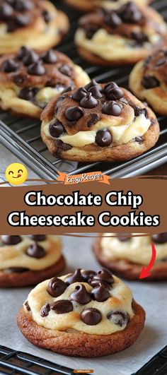 Chocolate Chip Cheesecake Cookies Chips A Hoy Cookies Dessert Recipes, Cookie Brownie Cheesecake Cups, Cheesecake Chocolate Chip Cookies, Chocolate Chip Cheesecake Cookies, Cheesecake Cookies Easy, Chocolate Cheesecake Cookies, Cheesecake Deserts, Chocolate Chip Cookie Cheesecake Bars, Cream Cheese Chocolate Chip Cookies