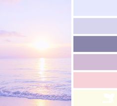 the sun is setting over the ocean and it's colors are purple, blue, pink