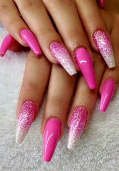 Belle Nails, Pink Glitter Nails, Makijaż Smokey Eye, Nails Glitter, Party Nails, Nails Polish, Glam Nails, Nail Designs Glitter, Pink Acrylic Nails