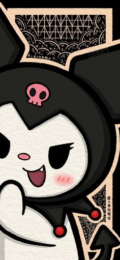 a cartoon character with a skull on it's head and black hair, holding onto a