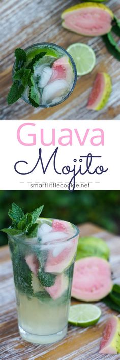 guava mojita with lime and mint on the side