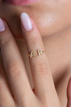 Gold Ring With Initials, Diamond Stack Rings, Initial Ring Gold, M Ring, Personalized Initial Ring, Ring Initial, Diamond Stacking Ring, Gold Initial Ring, Diamond Stacking Rings