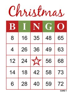 a christmas themed printable game with the words christmas bingo on it and red stars