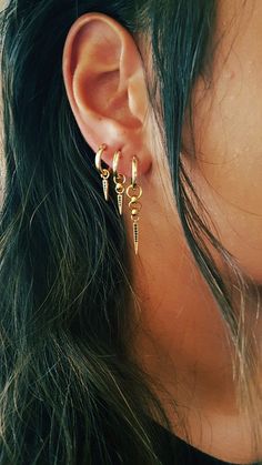 Edgy Gold Cartilage Earrings, Edgy Gold Pierced Earrings, Edgy Gold Hoop Earrings For Pierced Ears, Gold Edgy Dangle Jewelry, Edgy Gold Dangle Jewelry, Second Hole Earrings, Small Dangle Earrings, Chunky Earrings, Toggle Necklace