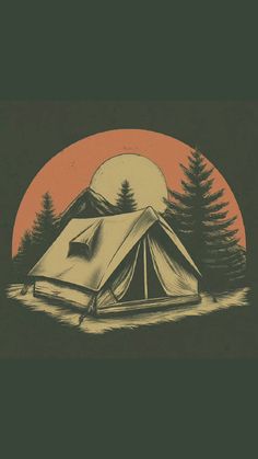 a drawing of a tent in the woods