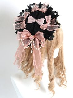 ❤cool black pink lace accessories❤︎ Egl Accessories, Pink Hairband, Diamond Headband, Ribbon Quilt, Lace Accessories, Pearl Bag, Rose Hair, Gift Of Time, Quilted Bag