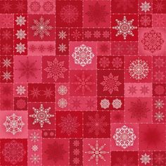 red and white snowflakes are arranged in squares