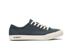 Womens - Monterey Sneaker Original - Slate Navy – SeaVees Navy Heels, Salt Wash, Vegan Sneakers, Casual Slip On Shoes, Spring Sneakers, Platform Clogs, Casual Sneakers Women, Navy Lace, Lacing Sneakers