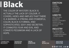 the color scheme for black is shown in three different colors and font styles, including gray