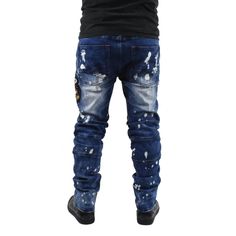 men biker jeans patches dark blue wash high quality pants Jeans Patches, Denim Pants Fashion, Men Jeans Pants, Biker Pants, Zipper Pants, Biker Jeans, Patched Jeans, Denim Jeans Men, Urban Wear