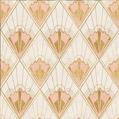 an art deco style wallpaper with pink and gold designs on the side, including fan shapes