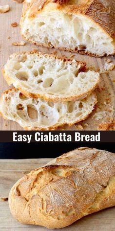 two pictures side by side with bread on the top and bottom, one showing ciabatta bread