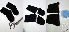 two pictures show the process of making socks