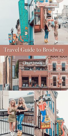 the ultimate travel guide to broadway in new york city, usa with pictures of people walking around