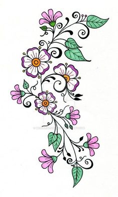 a flower tattoo design with leaves and flowers on it