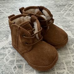 Baby Ugg Boots, Like New Condition. Never Worn. Size 2-3 Casual Non-slip Boots For Playtime, Casual High-top Non-slip Booties, Casual Lace-up Booties For Playtime, Casual Boots With Soft Sole And Round Toe, Casual Non-slip Round Toe Booties, Casual Round Toe Booties For Playtime, Casual Brown Non-slip Booties, Casual Closed Toe Booties With Soft Sole, Casual Closed Toe Boots With Soft Sole